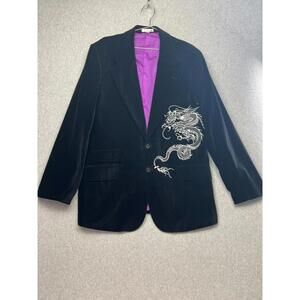 VTG 90s Y2k International Male Dragon Embroidery Velvet Blazer XXL Sport Coat